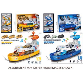 Coast Guard Ship Playset with 3 Vehicles Lights & Sounds assorted