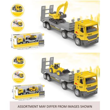 Pull Back Transport Construction Truck with Vehicle 25cm Diecast