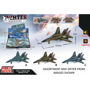 Pull Back Diecast Fighter Jets with Lights & Sounds assortedÂ  (ONLY SOLD in Display of 6)
