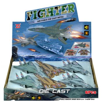 Pull Back Diecast Fighter Jets with Lights & Sounds assortedÂ&nbsp; (ONLY SOLD in Display of 6)
