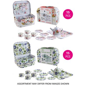 Metal Tea Set 15pc Carry Case assorted