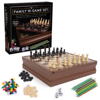 Classic Wooden 10 Game Set in Cabinet