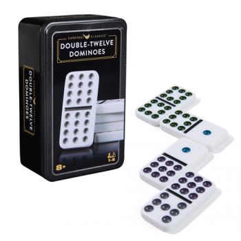 Classic Double 12 Coloured Dominoes with Mexican Train in Tin - REFRESH