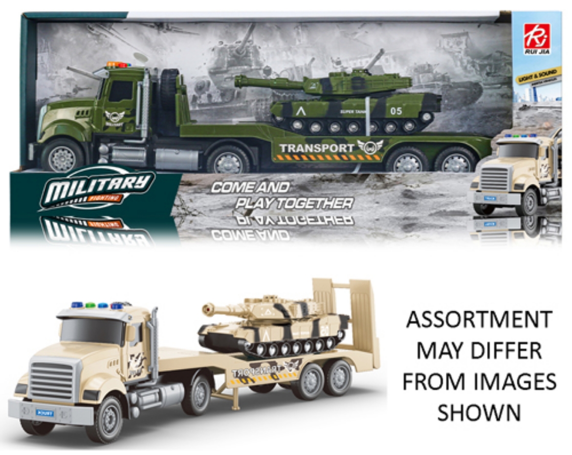 Picture of Military Trailer Transporter Friction with Tank and Light and Sound 2 assorted