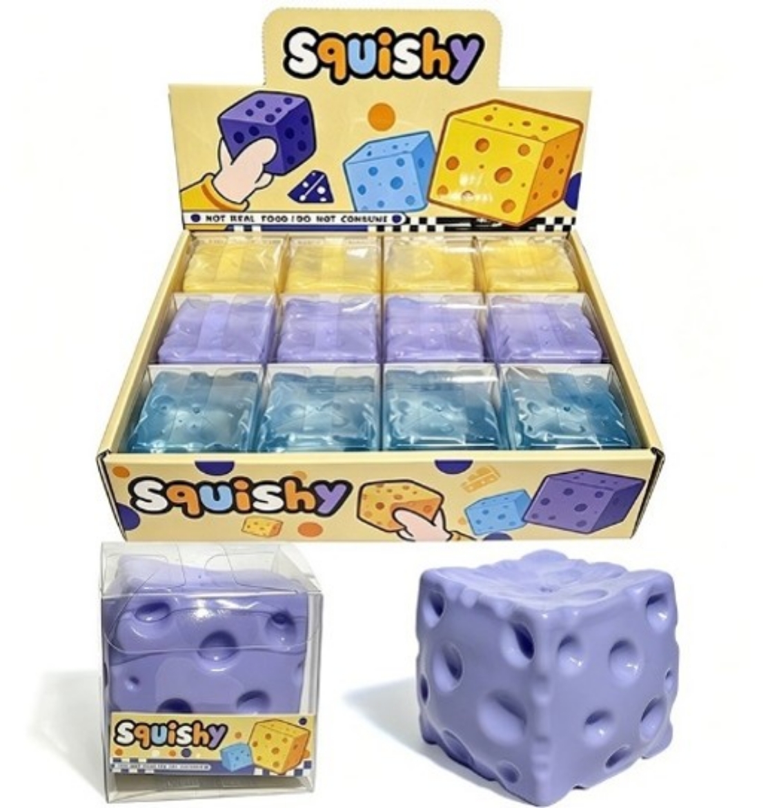 Picture of Squishy Maltose 6cm Cheese Block assorted ( ONLY SOLD in Display of 12 )